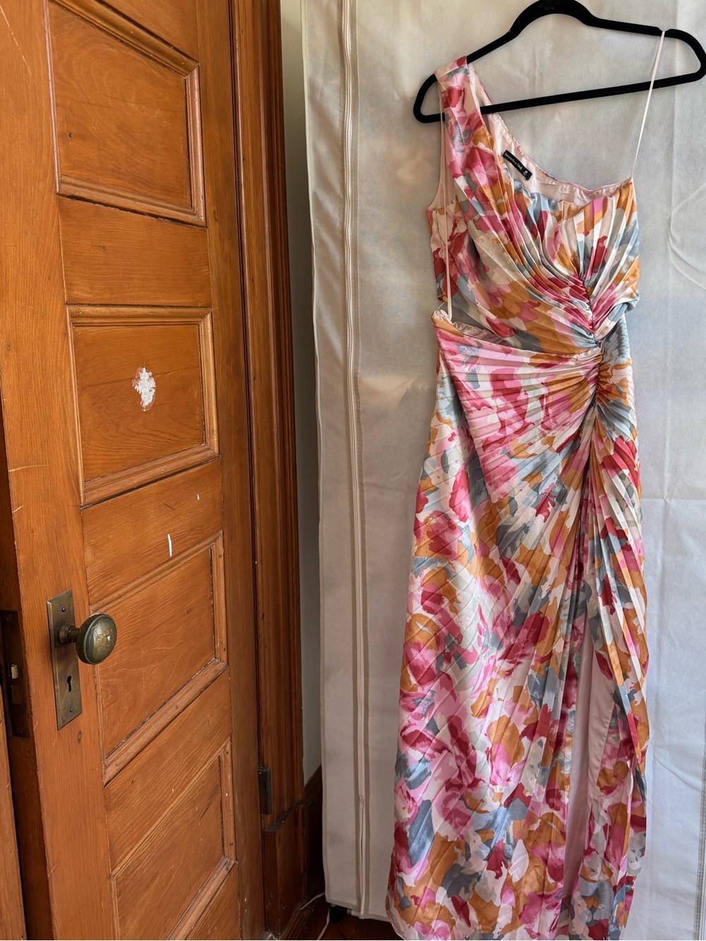 Abercrombie & Fitch One-Shoulder Floral Maxi Dress in Pink, Coral & Yellow - Picture 5 of 5